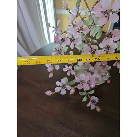 Vintage Large Mid Century Chinese Jade Glass Agate Bonsai Flower Tree 15 X 18 - Picture 16 of 16